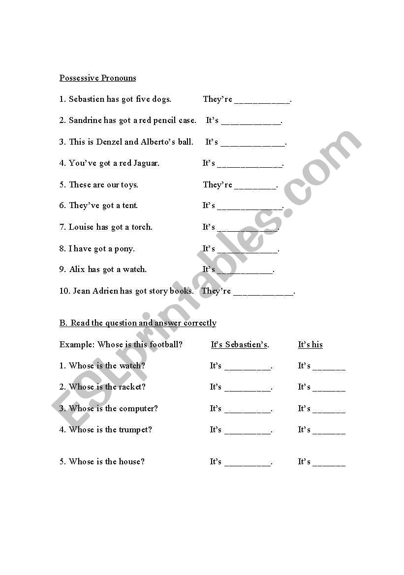 Possessive Pronouns worksheet