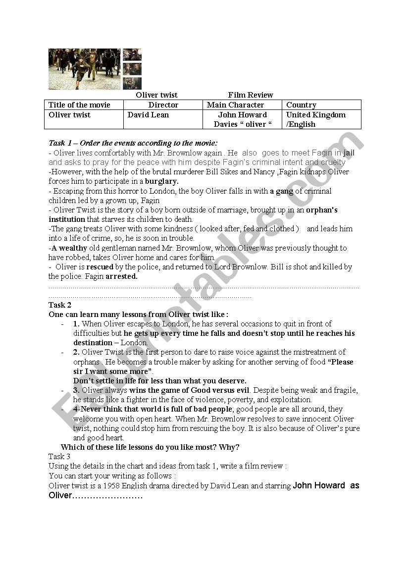 Oliver Twist  worksheet