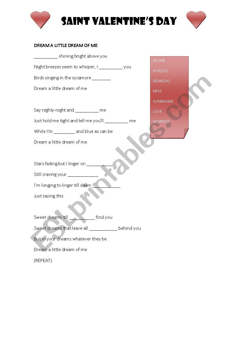 Saint Valentines day worksheet