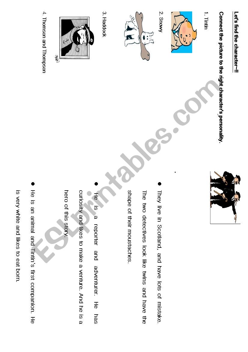 tintins main characters worksheet