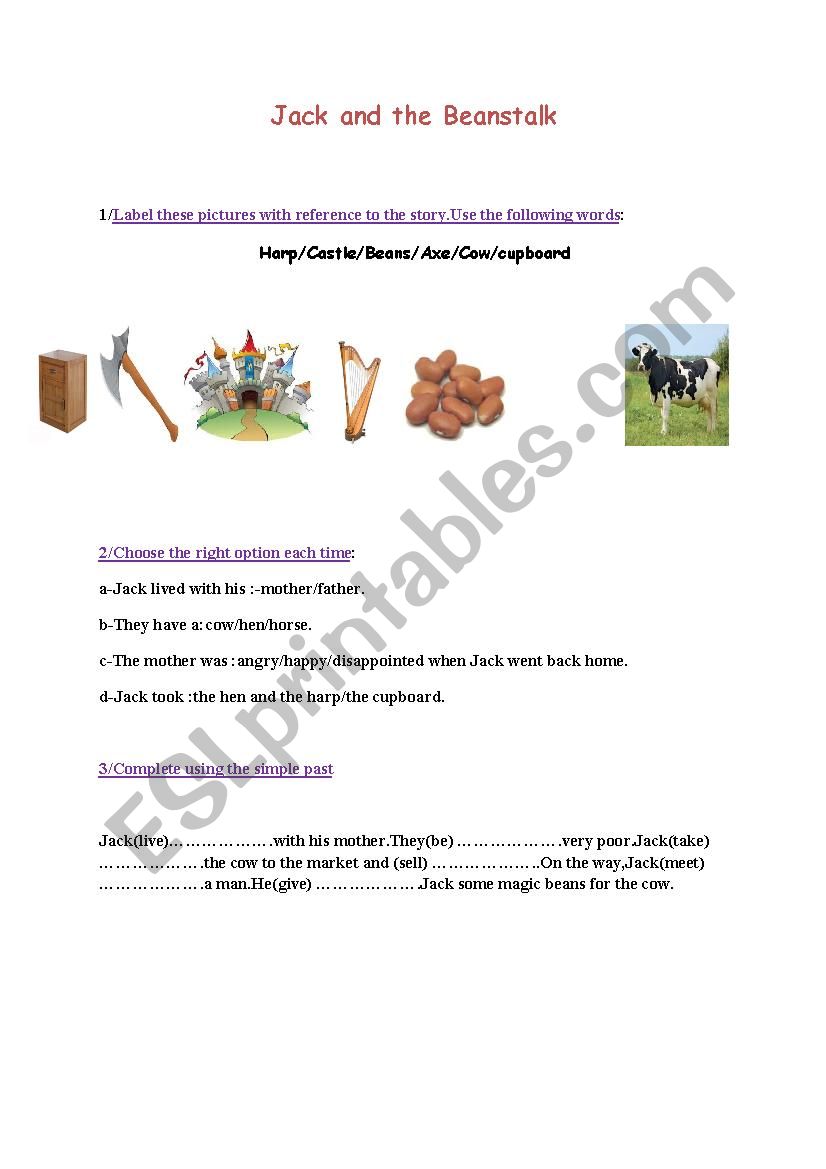 Jack and the beanstalk worksheet