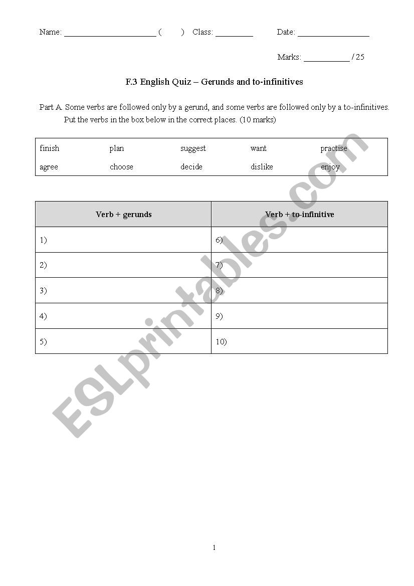 Quiz on gerunds and to infinitives