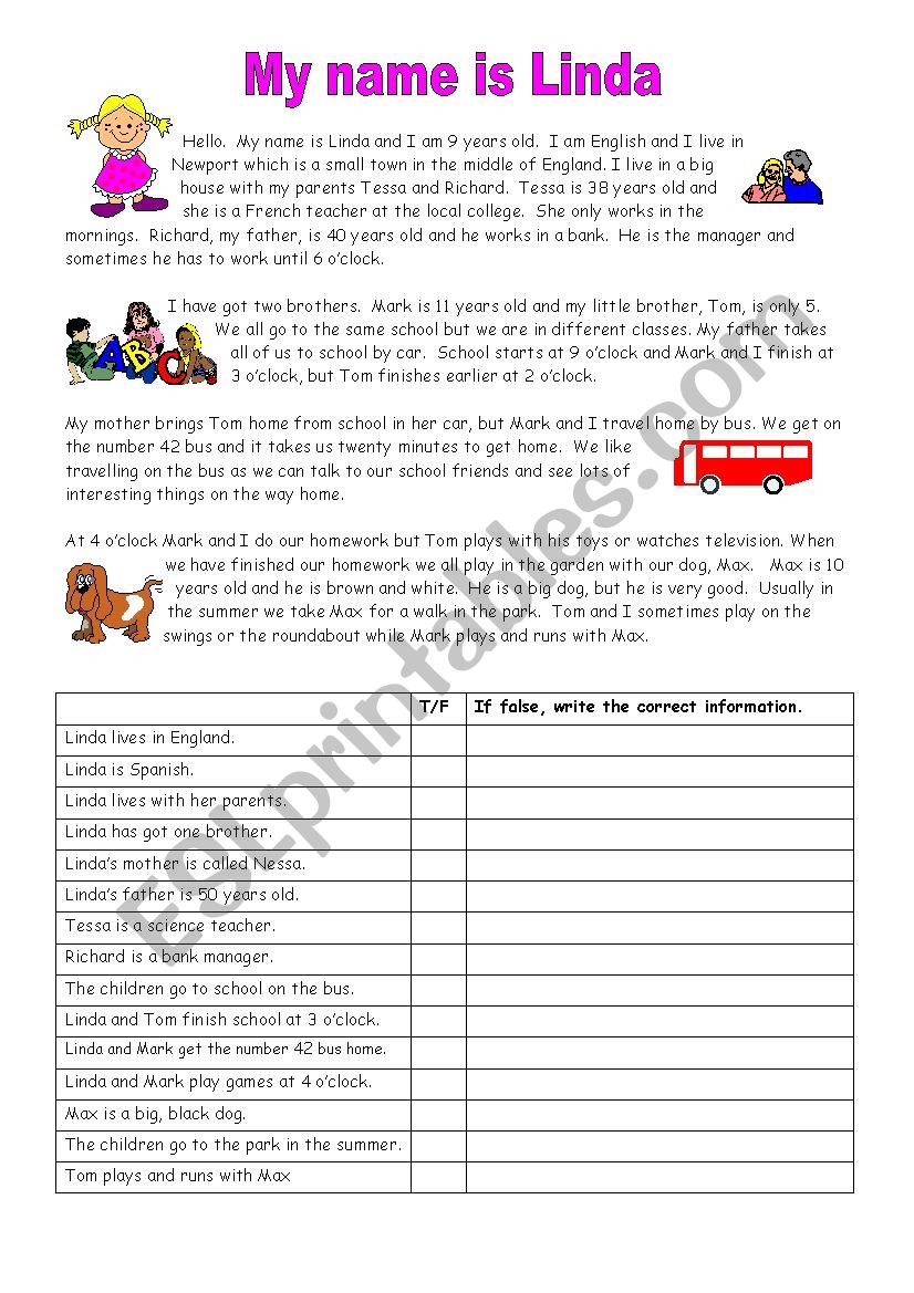 My name is Linda worksheet