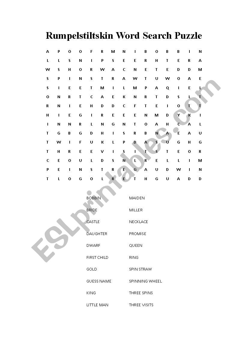 Rumpelstiltskin Word Search Puzzle