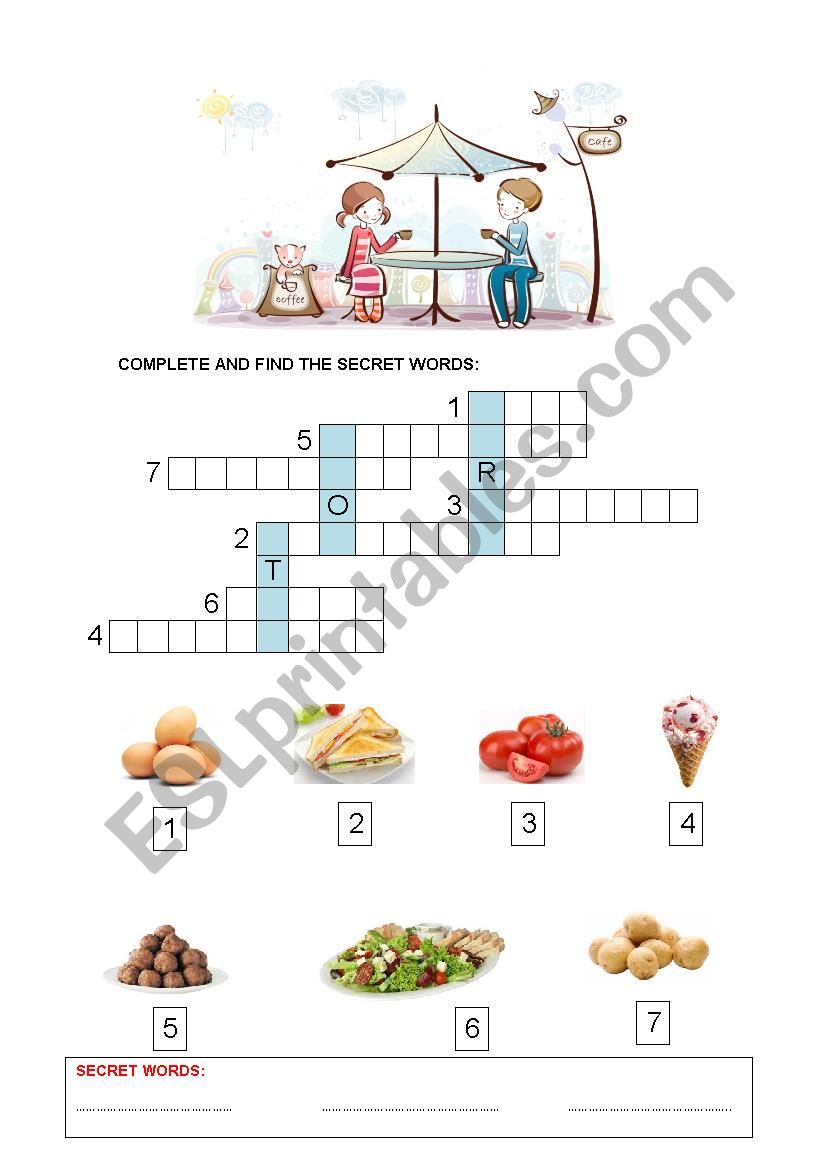 Food and secret words worksheet