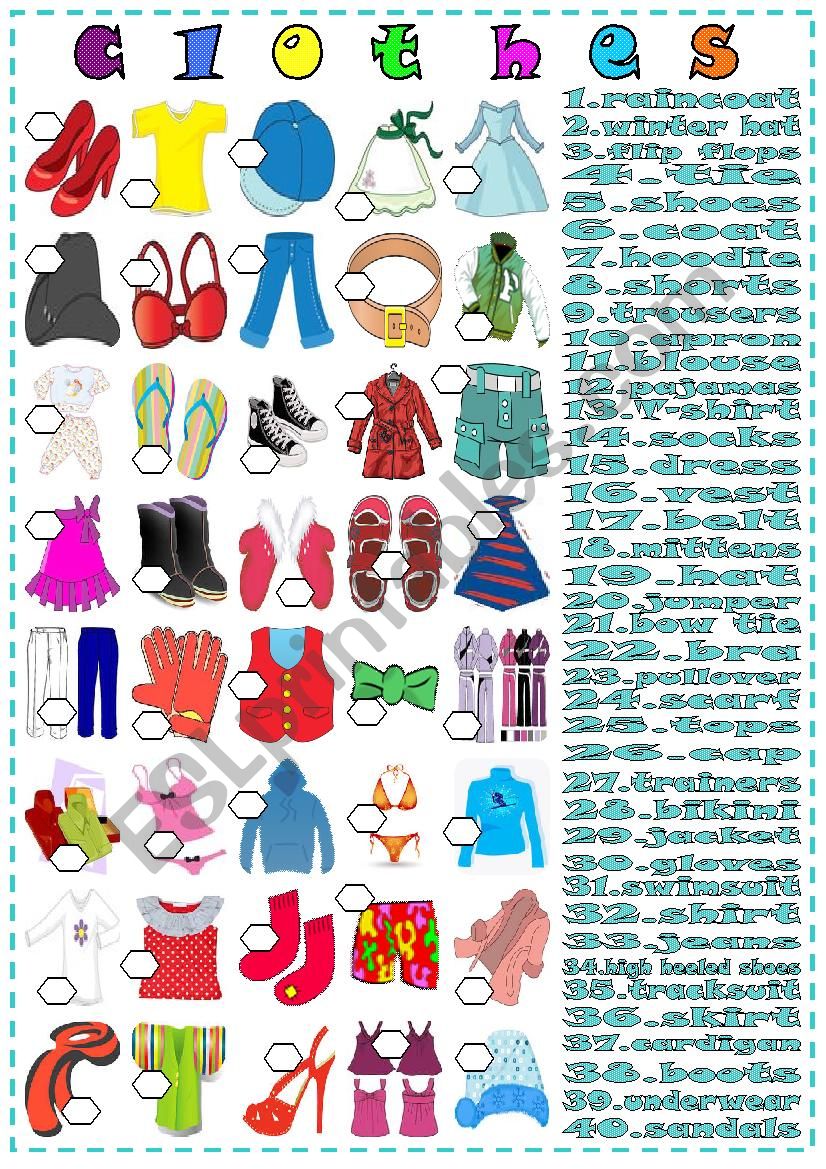 Clothes worksheet