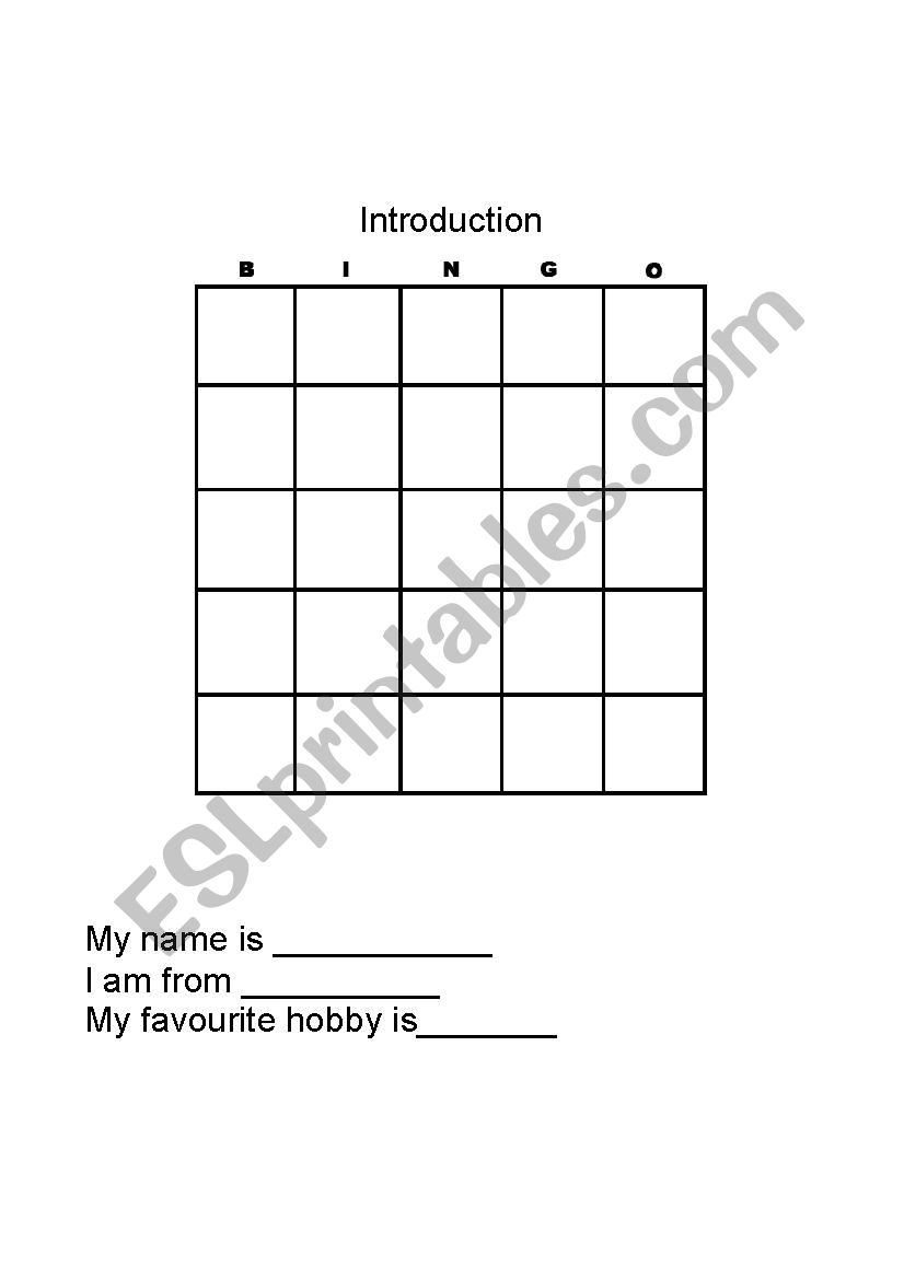 Introduction bingo worksheet
