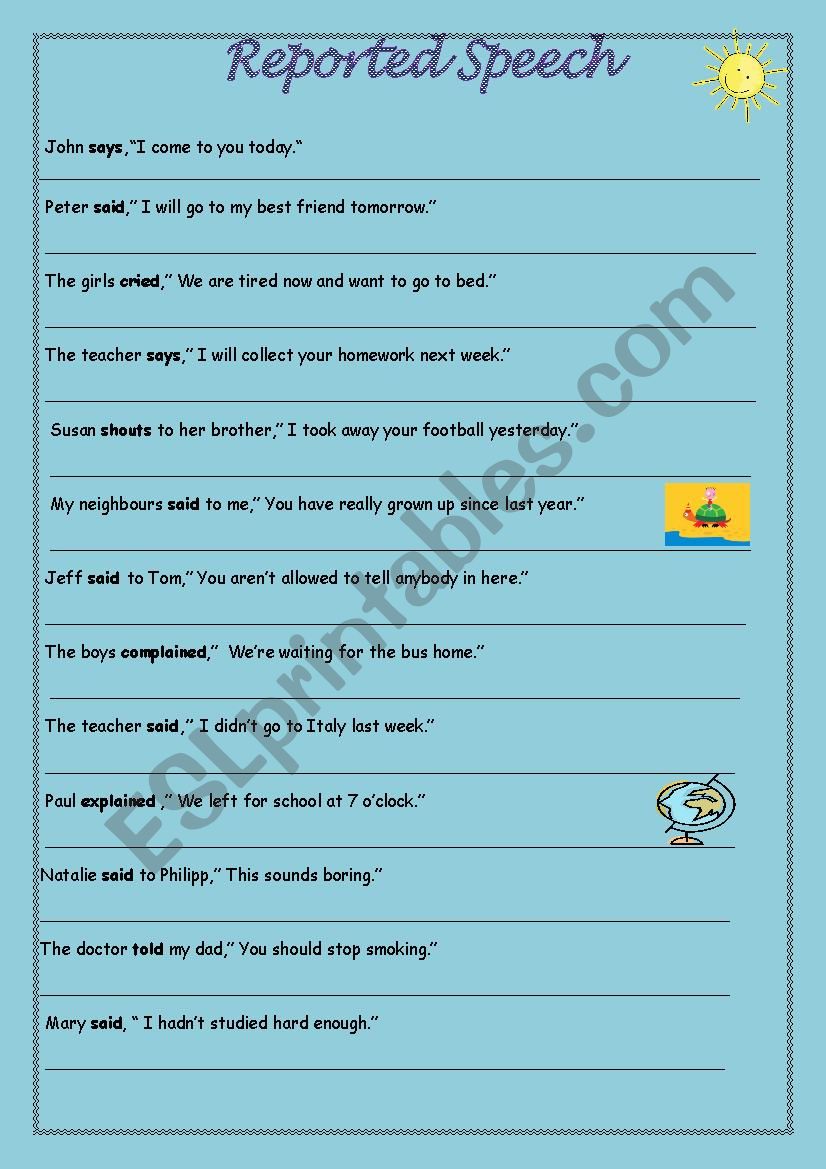 Reported Speech worksheet