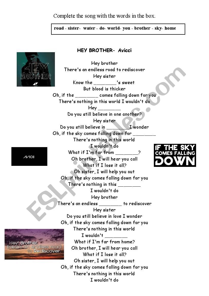 Hey Brother song worksheet