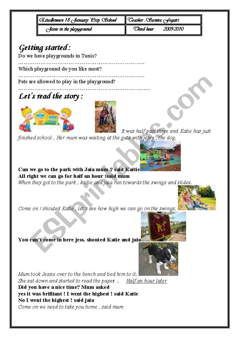 the playground worksheet