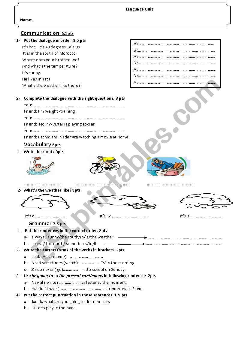 Language Quiz worksheet