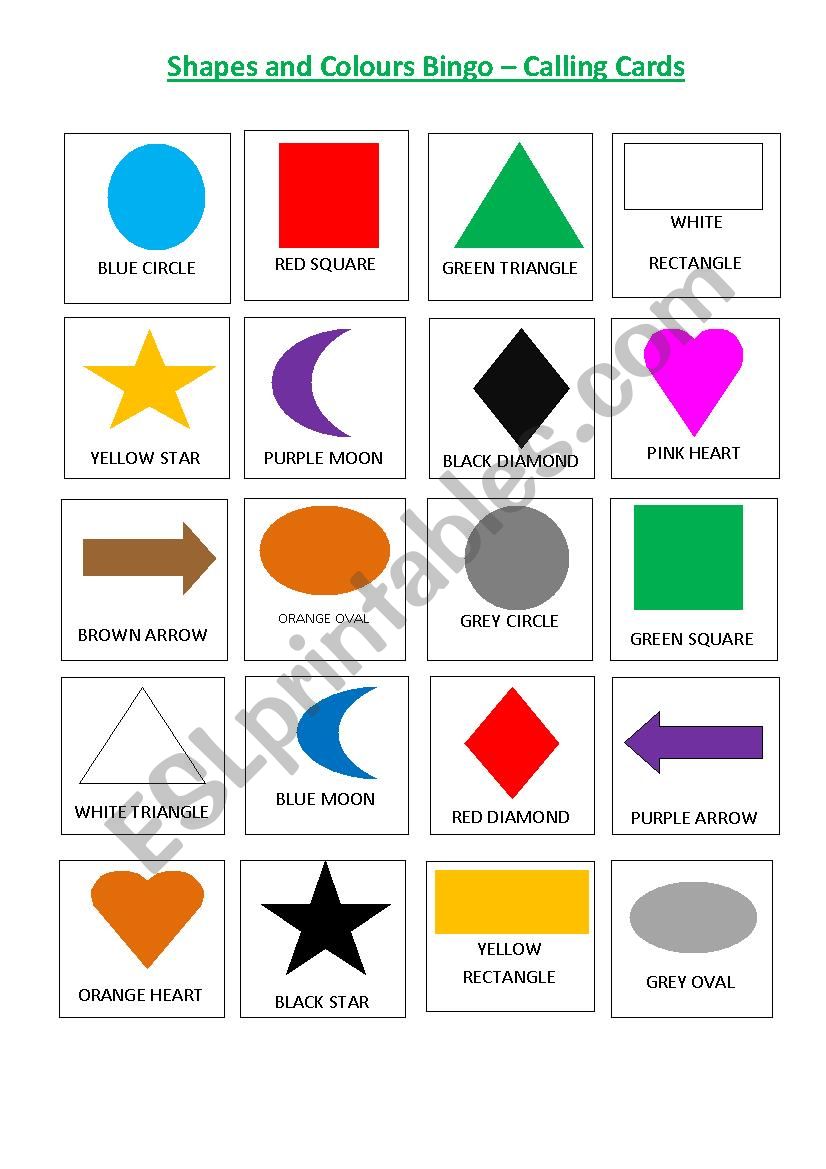 Shapes and Colours Bingo worksheet