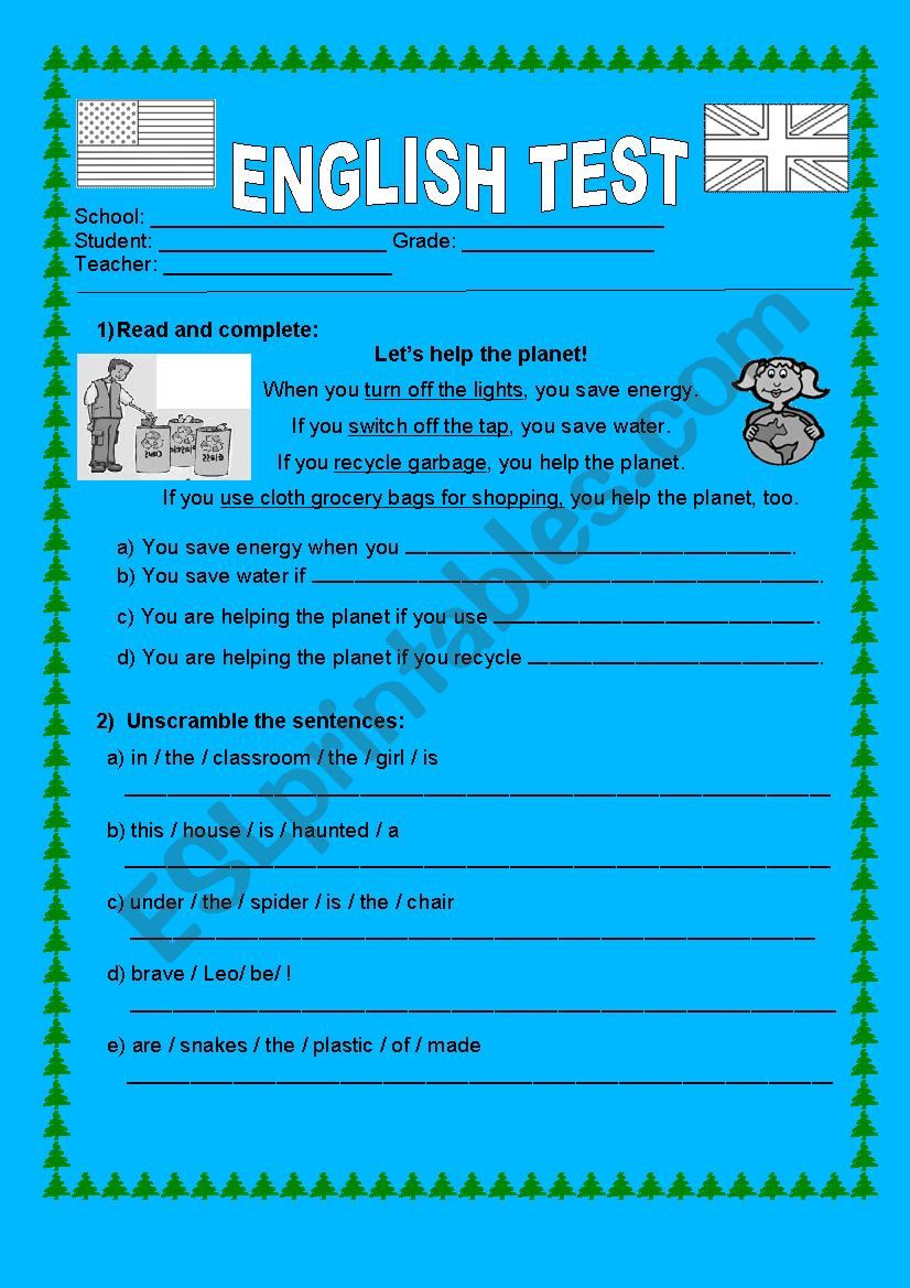 English Test worksheet