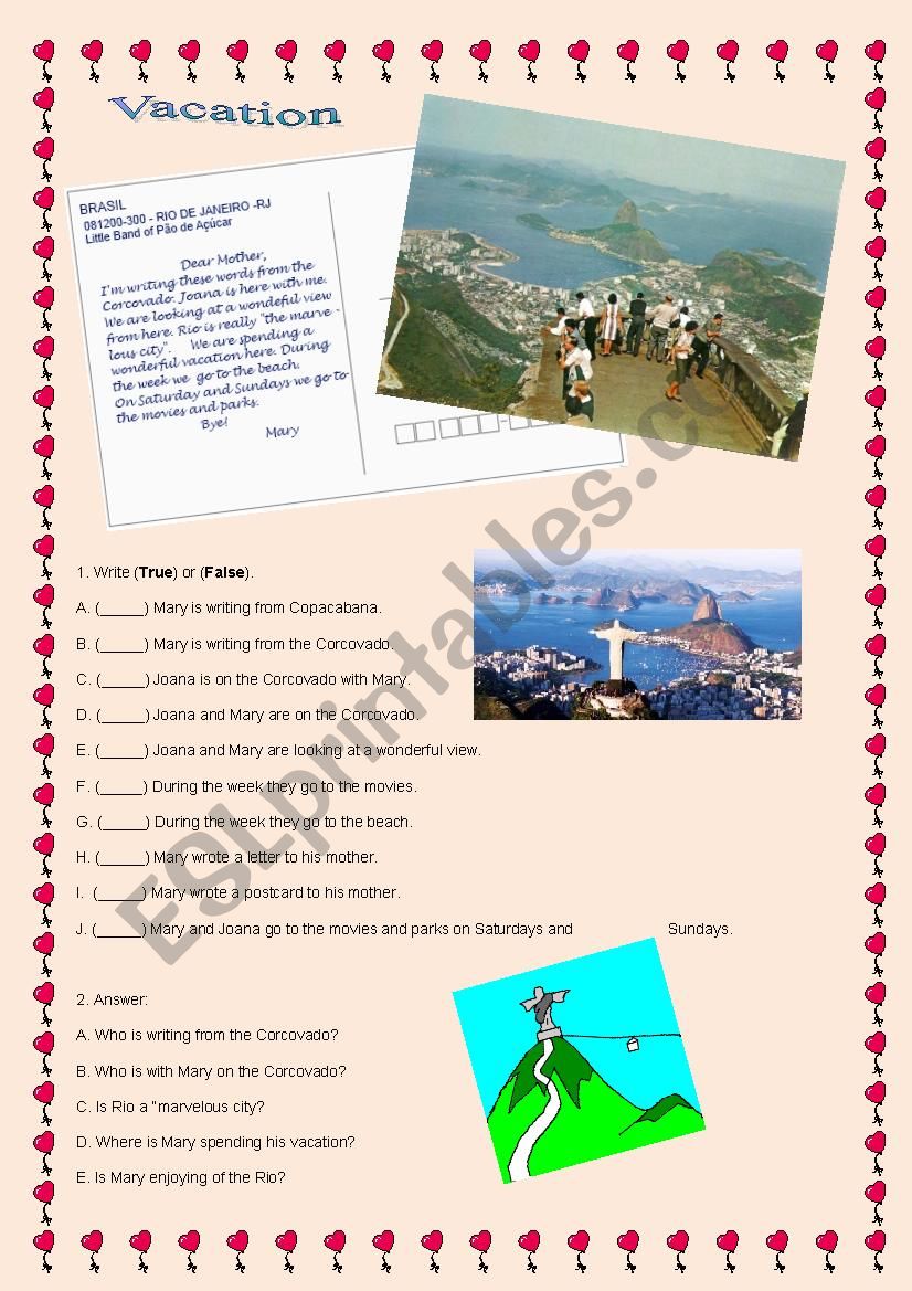 Vacation - Postcard worksheet
