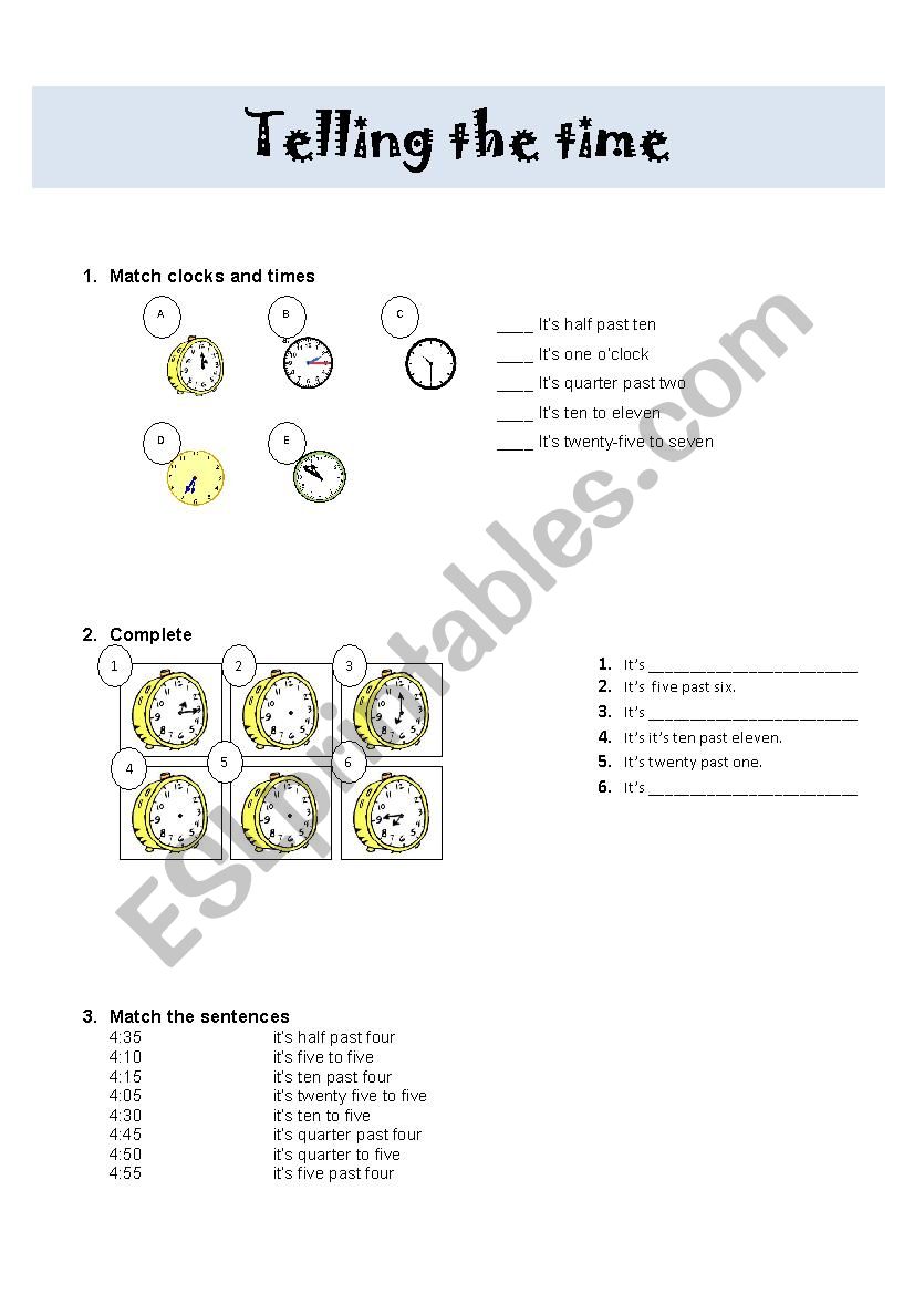 telling the time worksheet