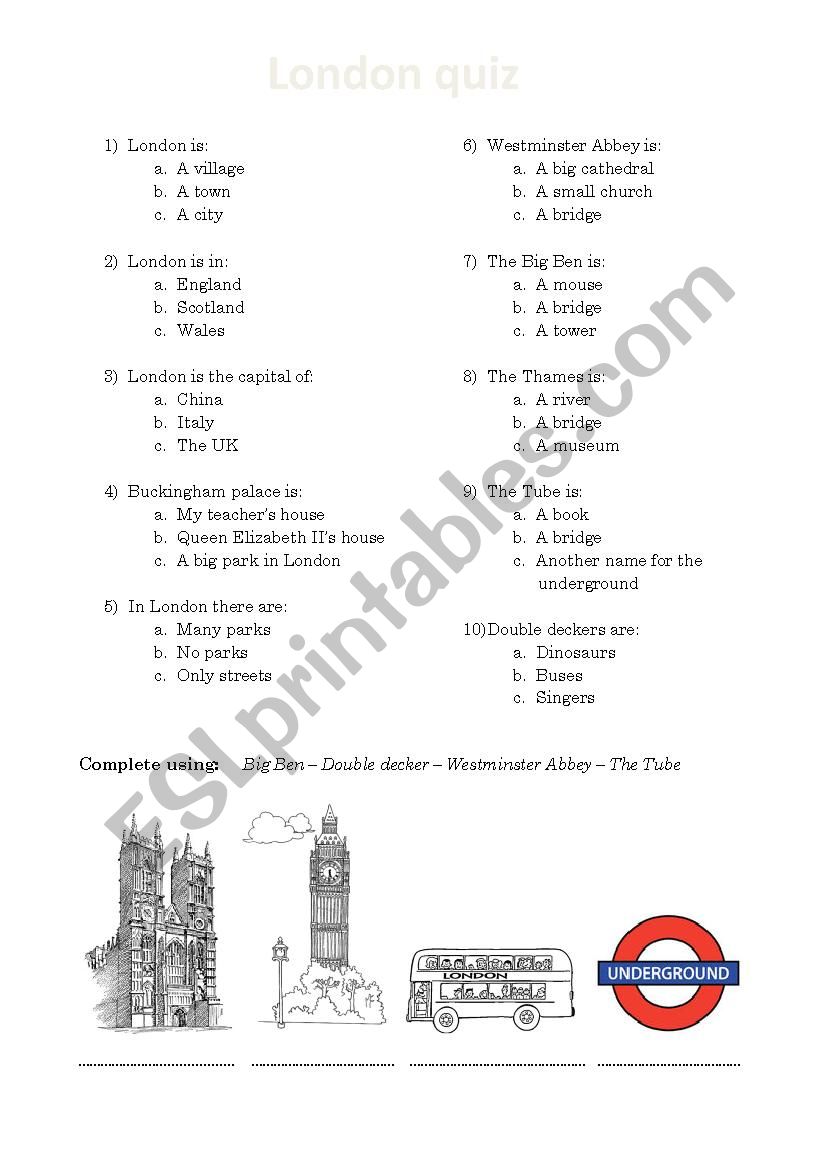 London quiz worksheet