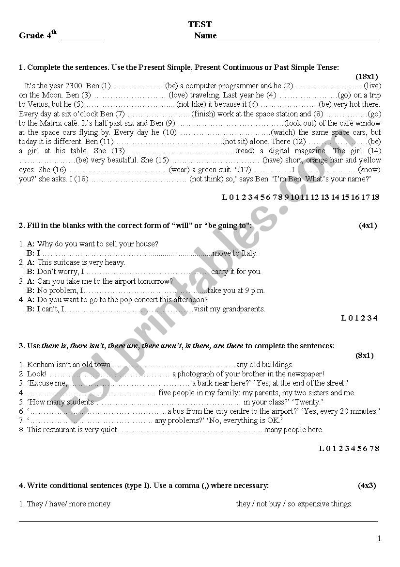 TEST GRAMMAR AND VOACABULARY worksheet