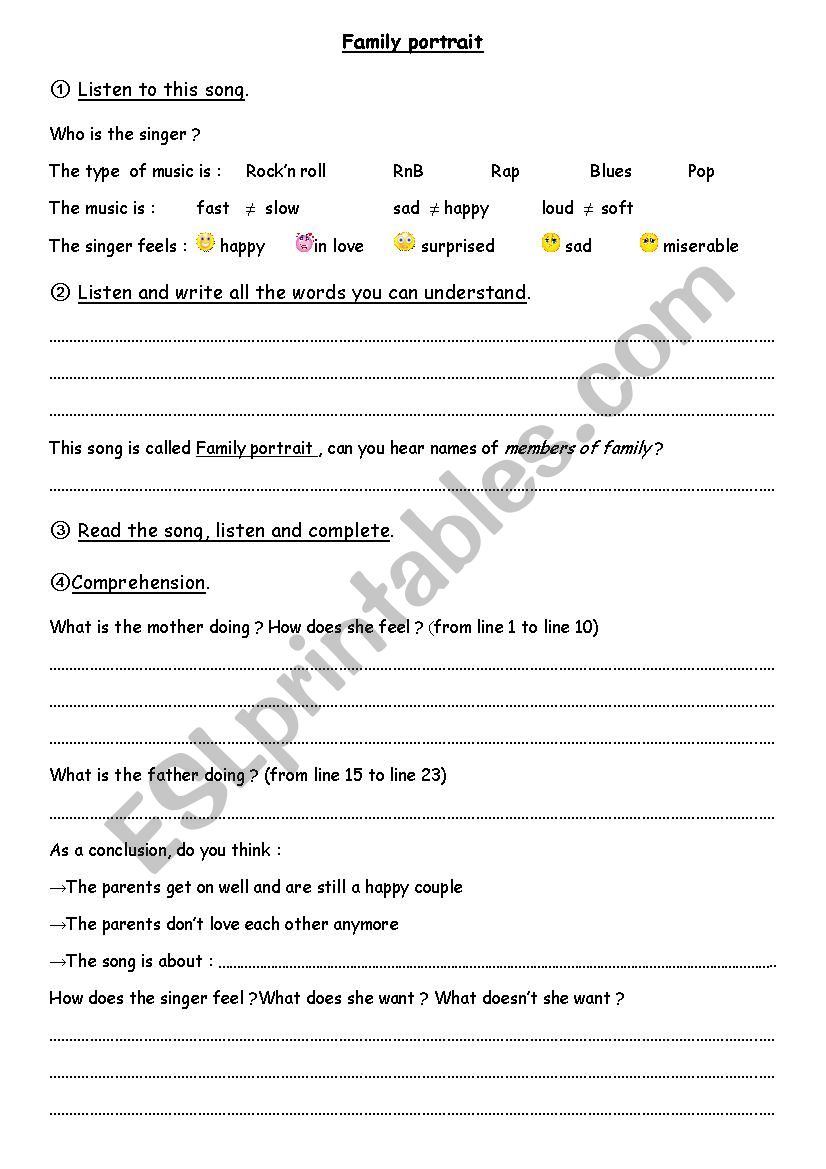 Family Portrait by Pink worksheet