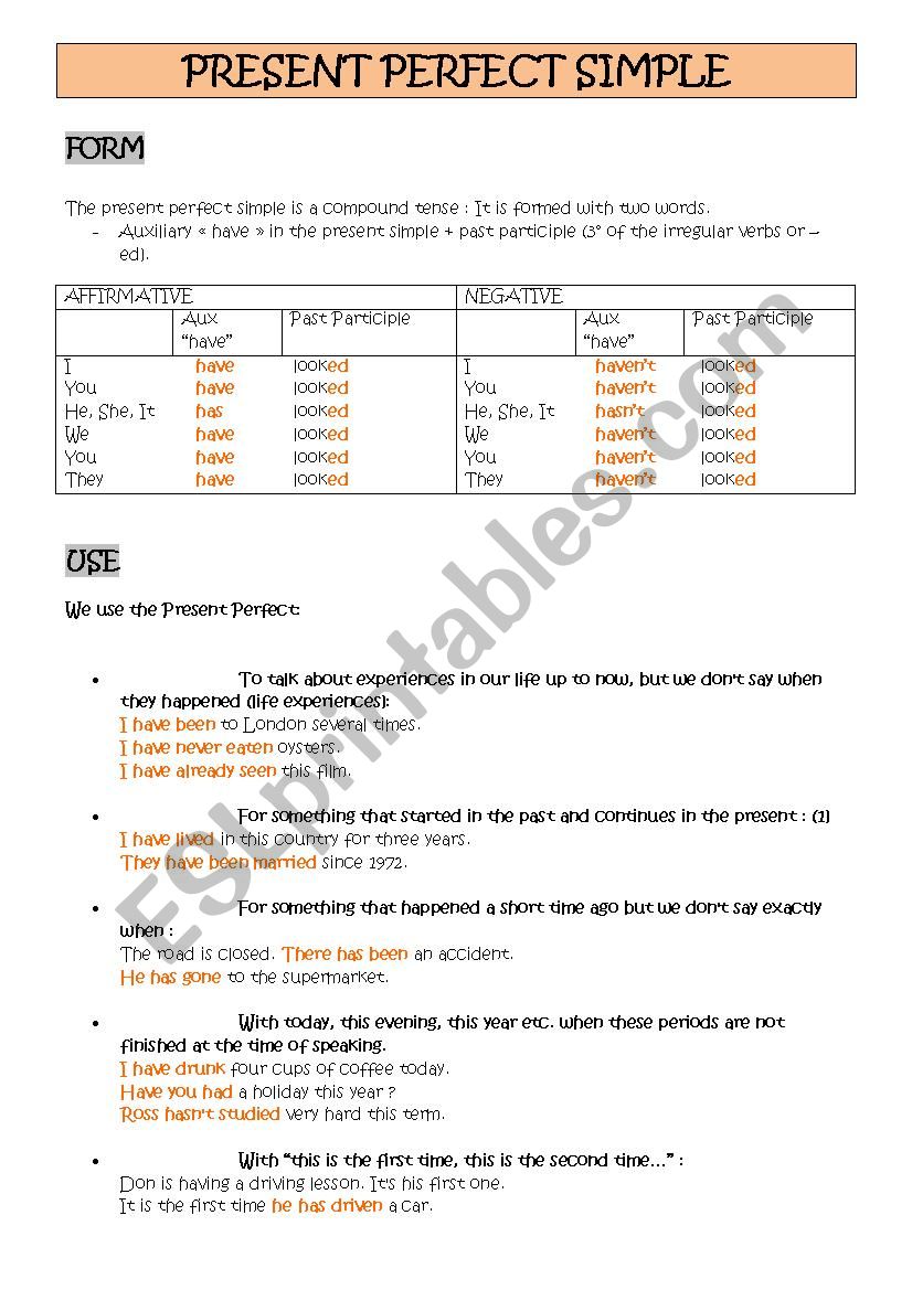 Present perfect simple lesson worksheet