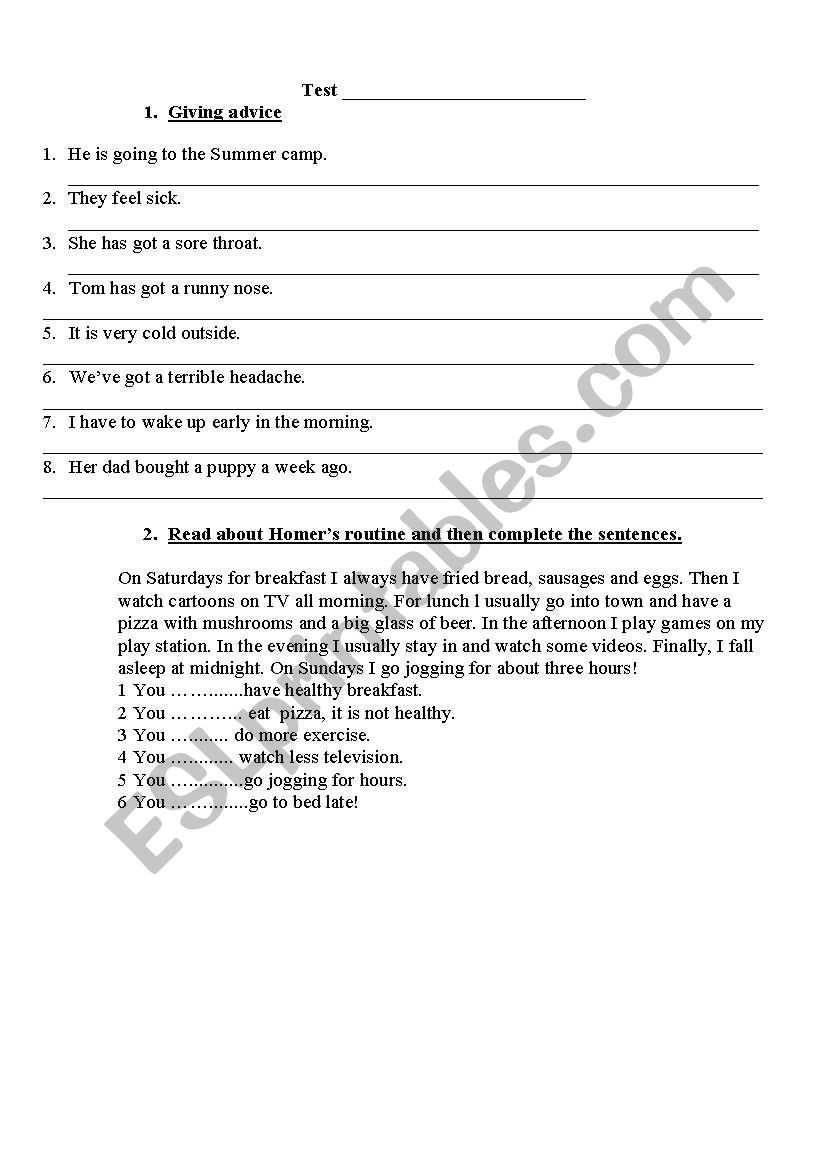 Giving advice worksheet