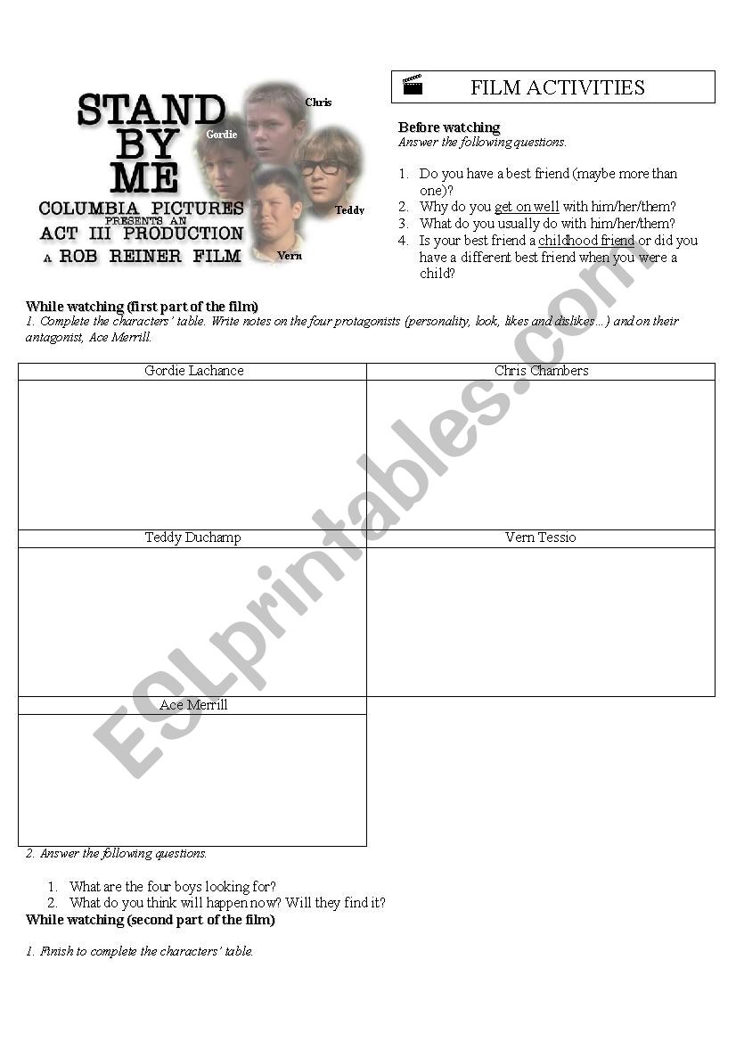 Stand By Me - Film Activities worksheet