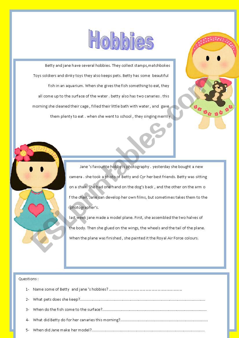 favourite Hobbies  worksheet