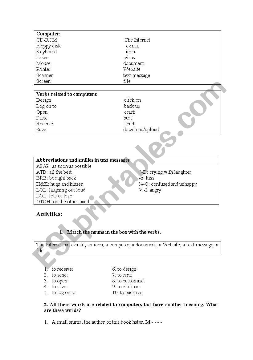 Computer worksheet