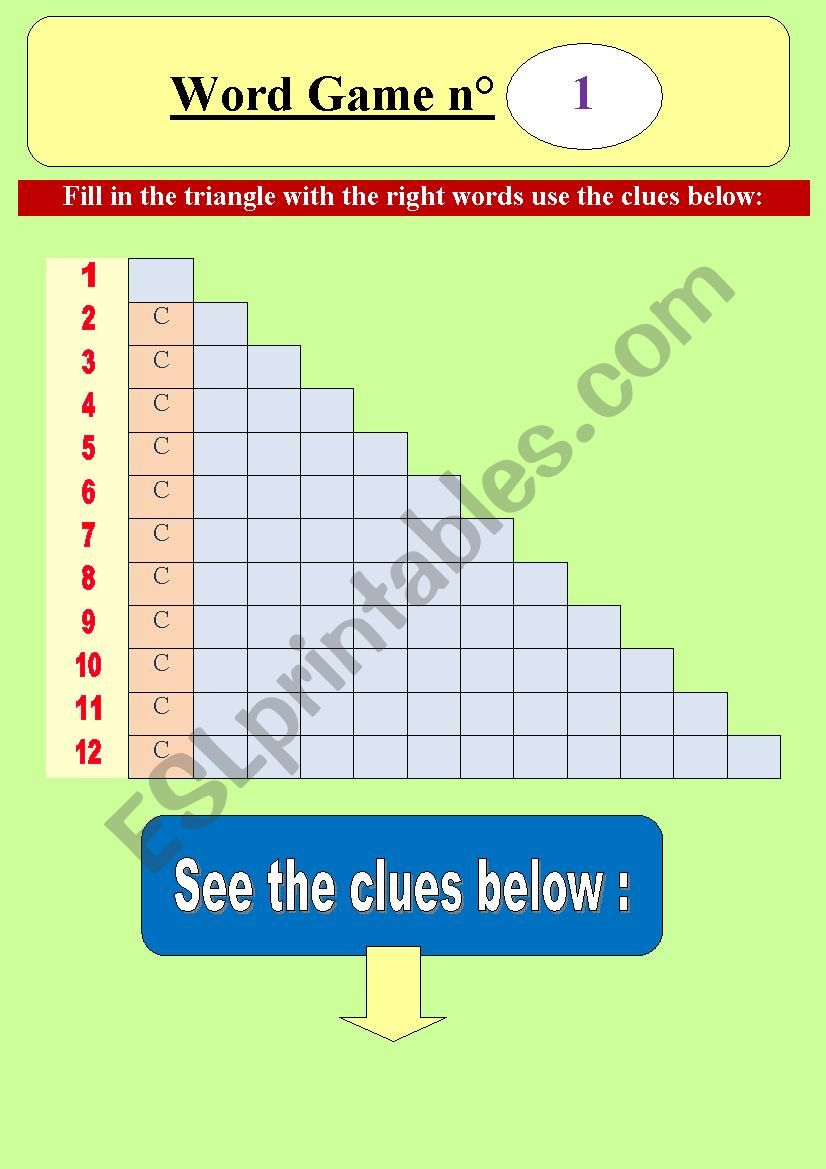 Word game n1 _ word pyramid (triangle) for elementary students) - Focus on letter C (fully editable) & key included!