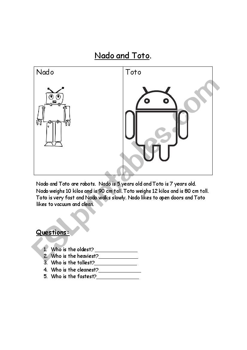 Comparing Robots worksheet