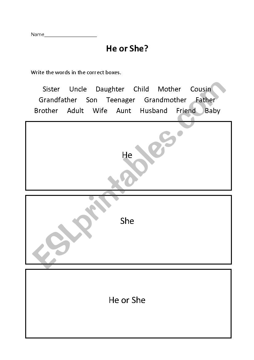 He or She? worksheet