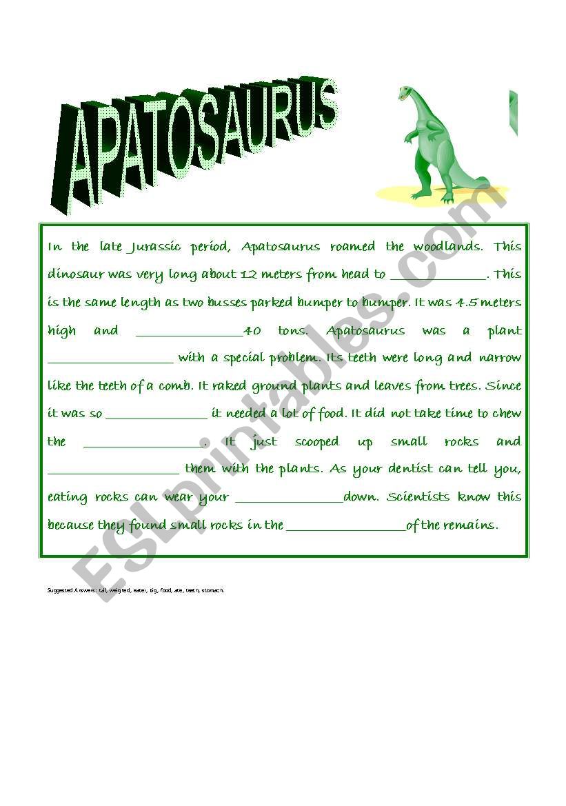 Apatosaurus Closure worksheet