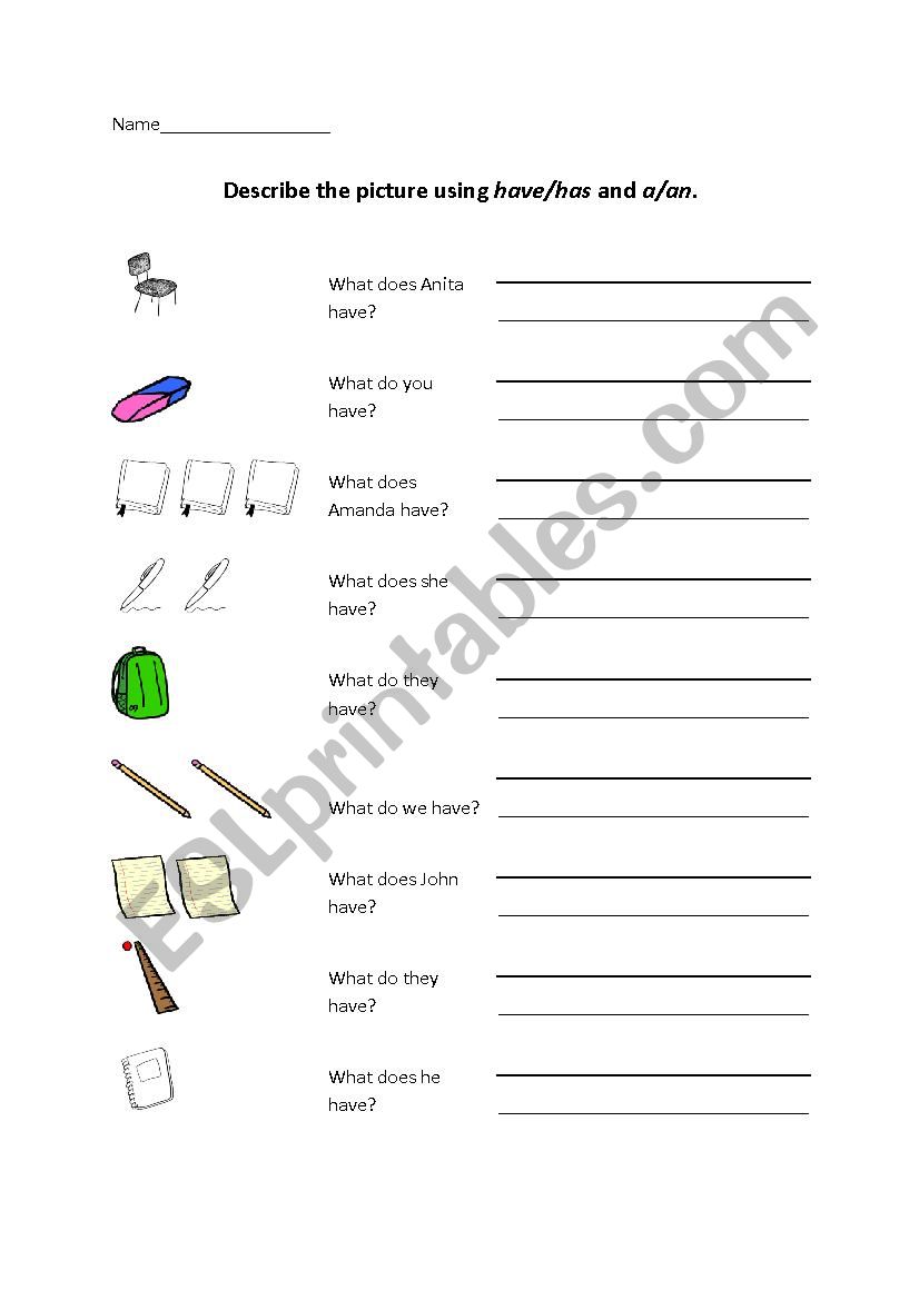 To Have and A/An worksheet