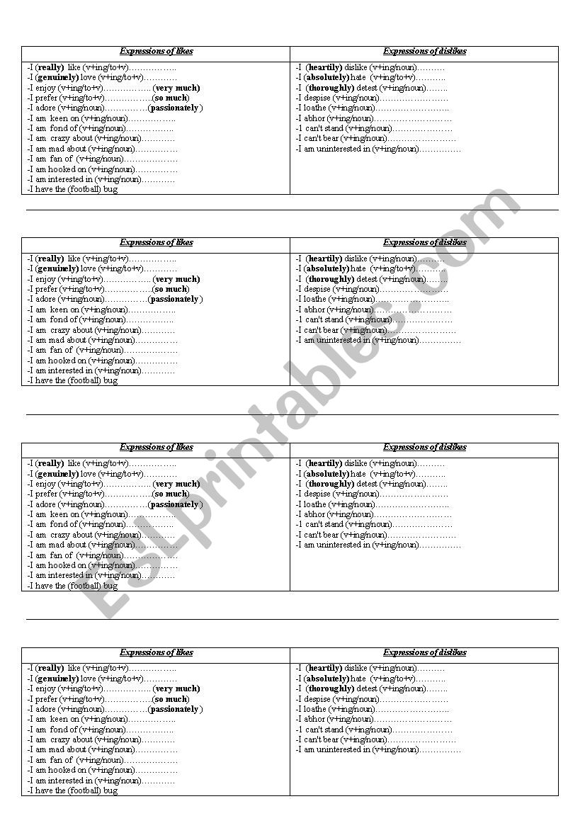 Expressions of likes and dislikes