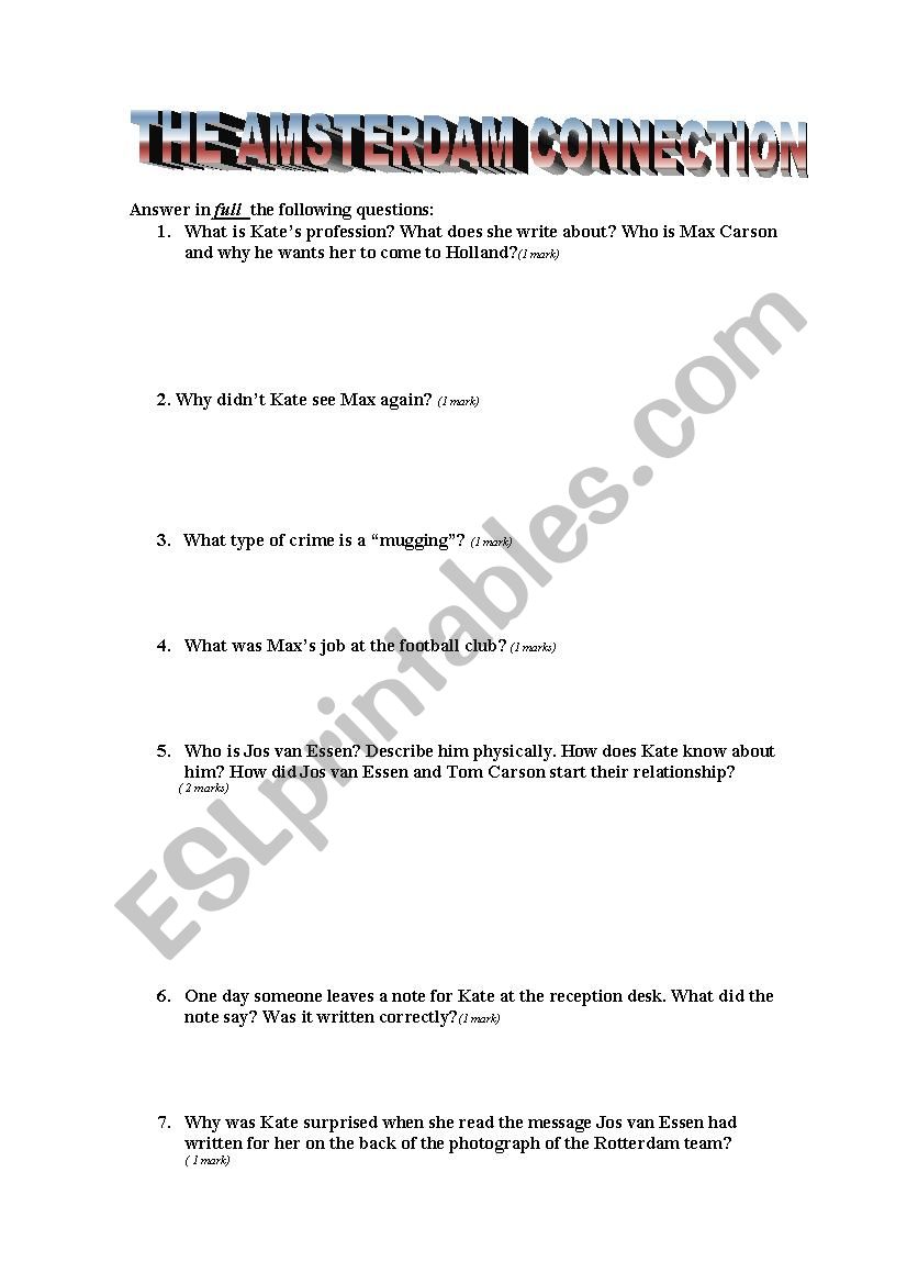 The Amsterdam Connection worksheet