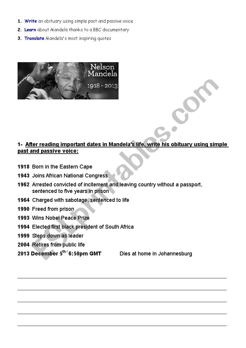 Nelson Mandela worksheet