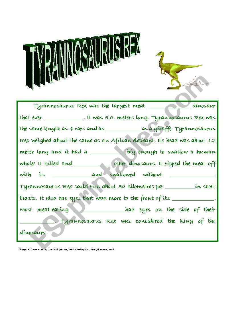 Tyrannosaurus Rex Closure worksheet