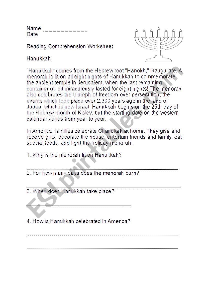 Hanukkah worksheet