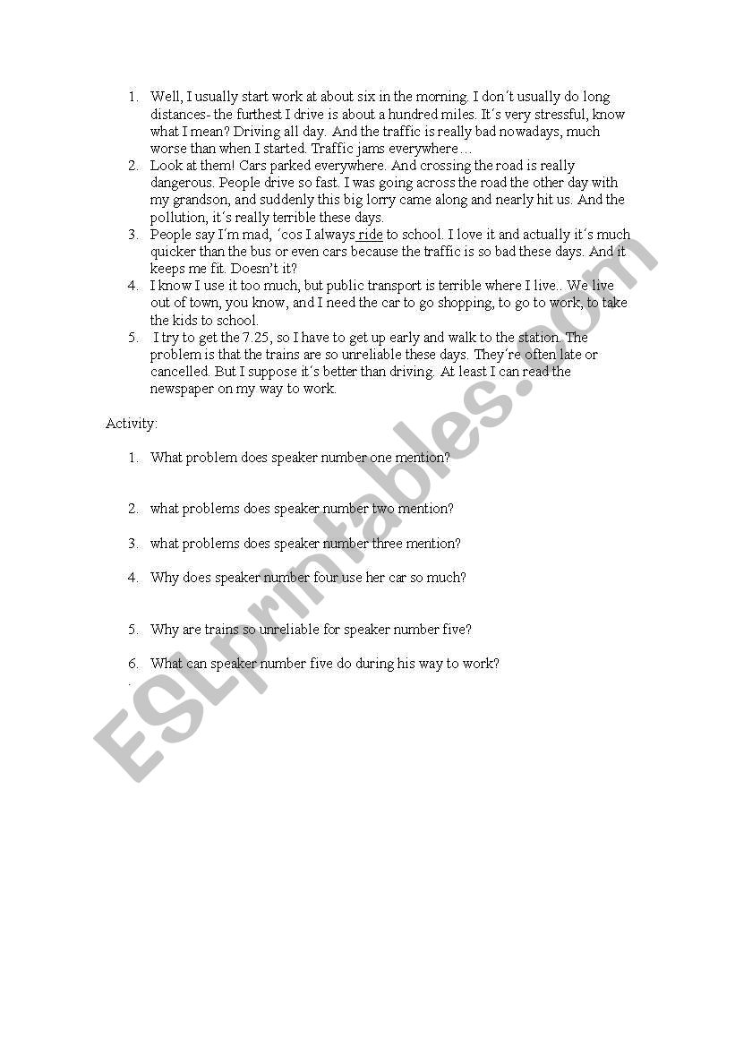 Means of Transportation worksheet