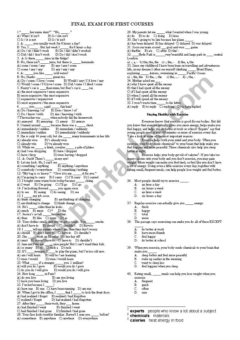 FINAL EXAM FOR FIRST COURSES VARIANT-1