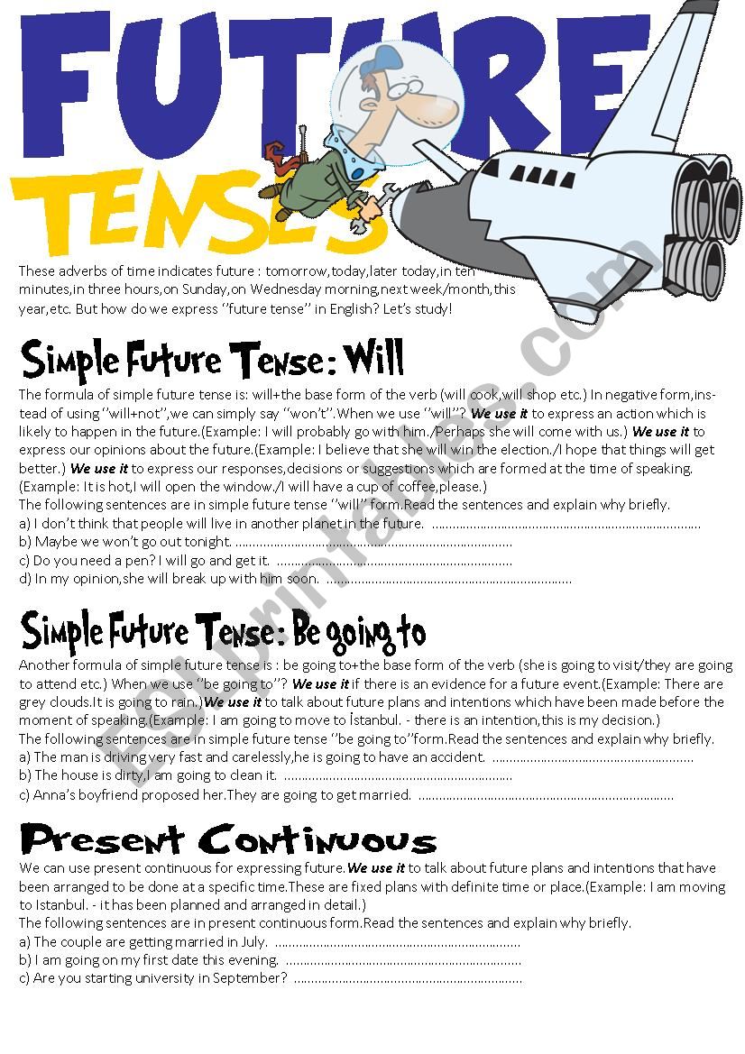 Future Tenses (Will,Be going to and Present continuous)