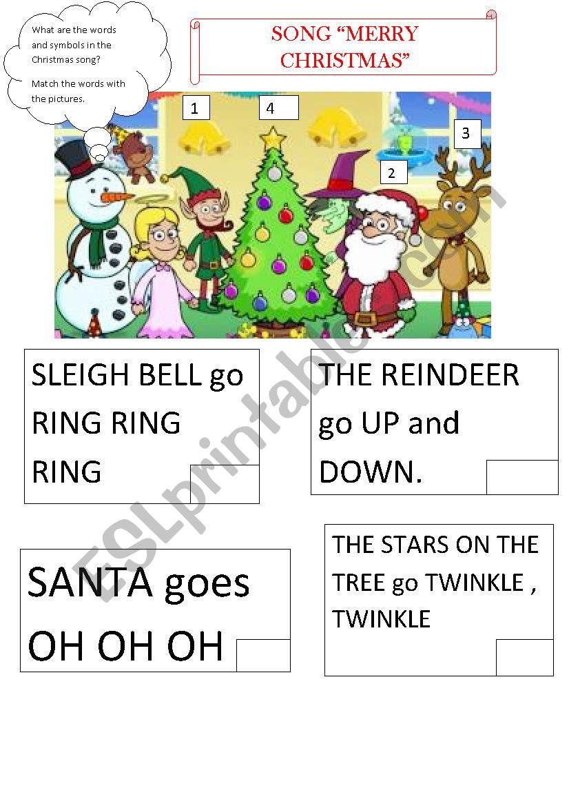 Merry Christmas song handout worksheet