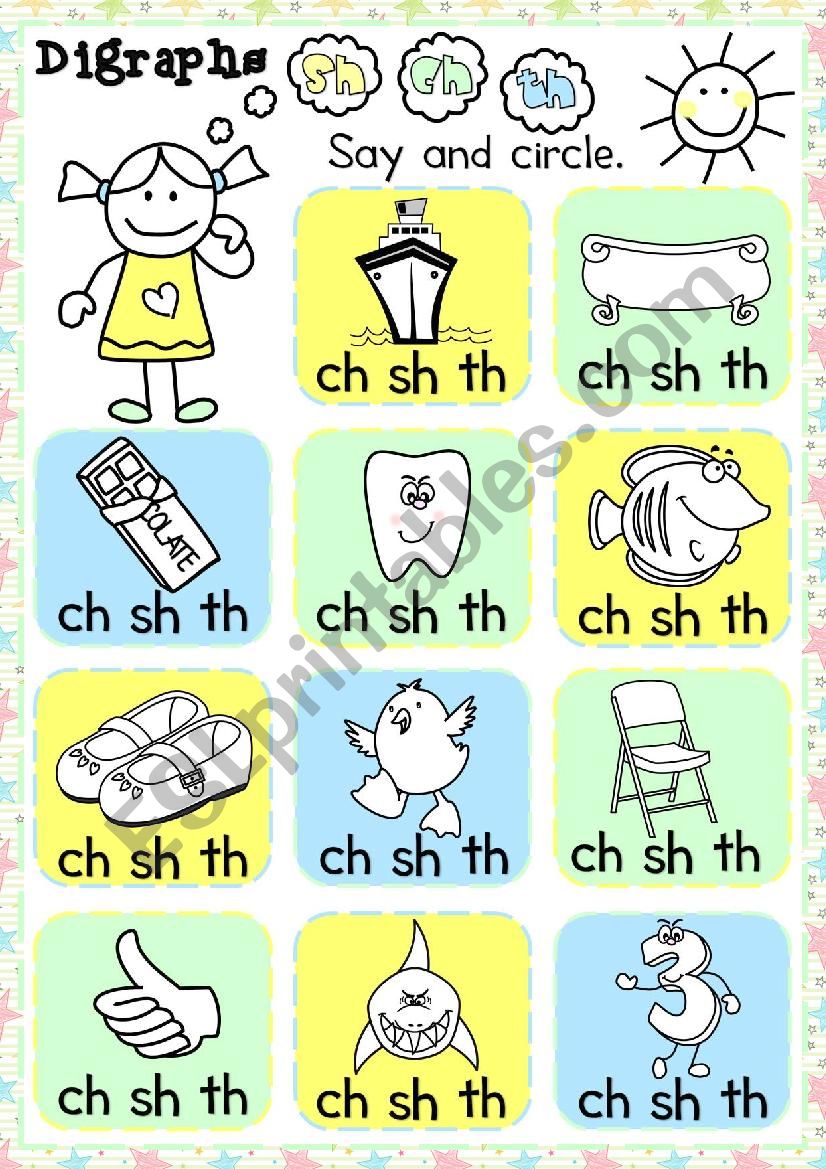 Digraphs - sh, ch, th - multiple choice