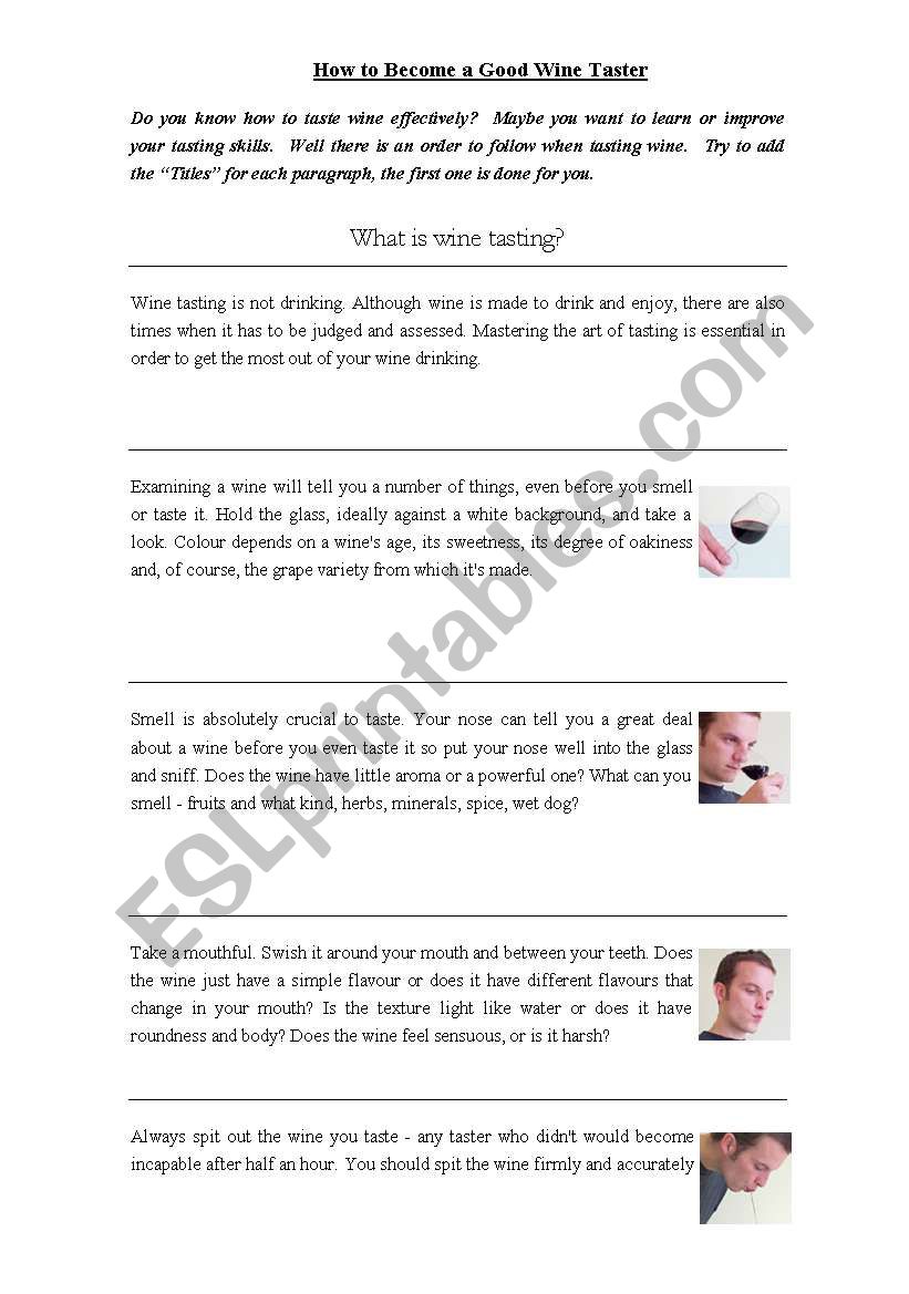 how to become a wine taster worksheet
