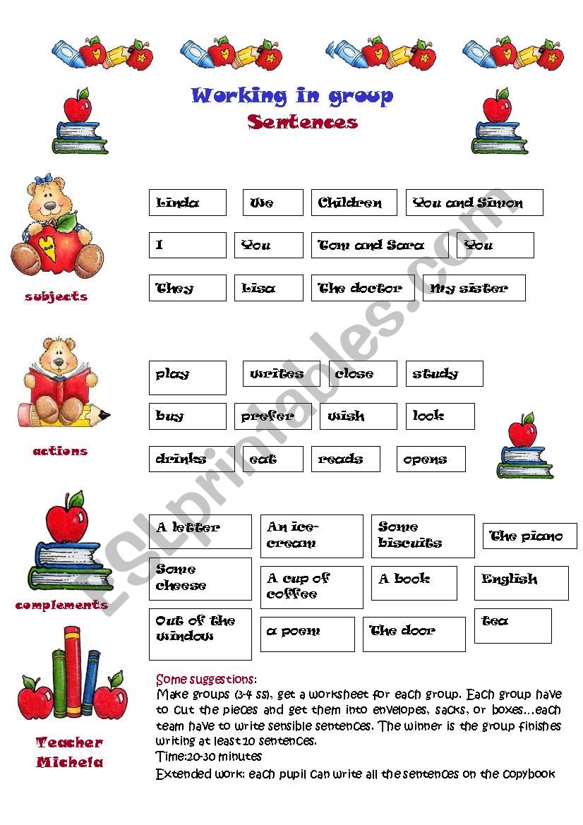 Working in group-sentences worksheet