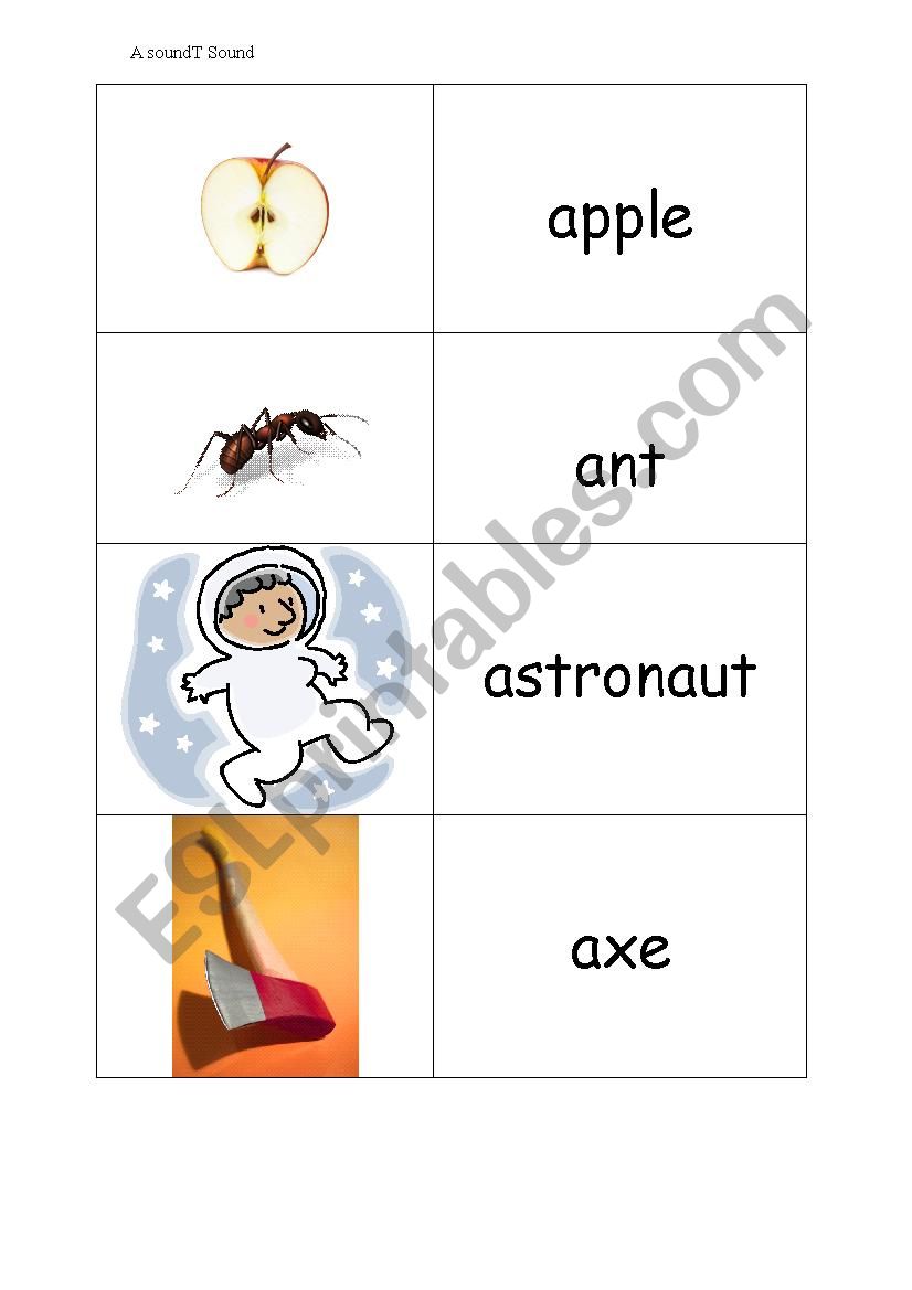 A sound flashcards worksheet