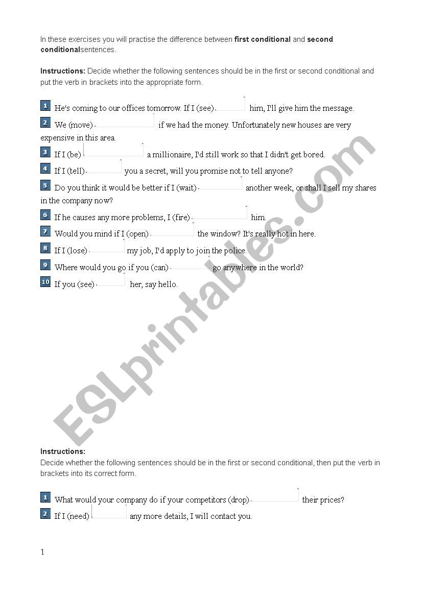 1st, 2nd and 3rd Conditional worksheet