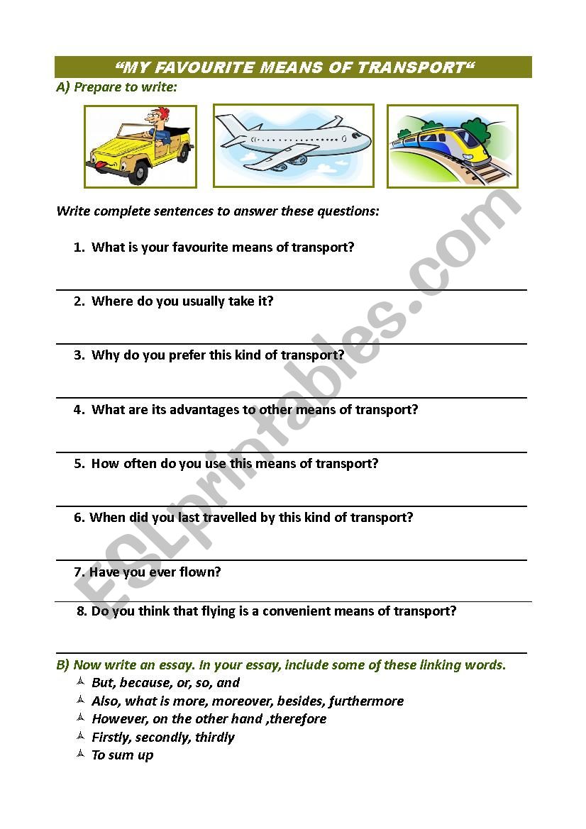 Travelling writing assignment worksheet