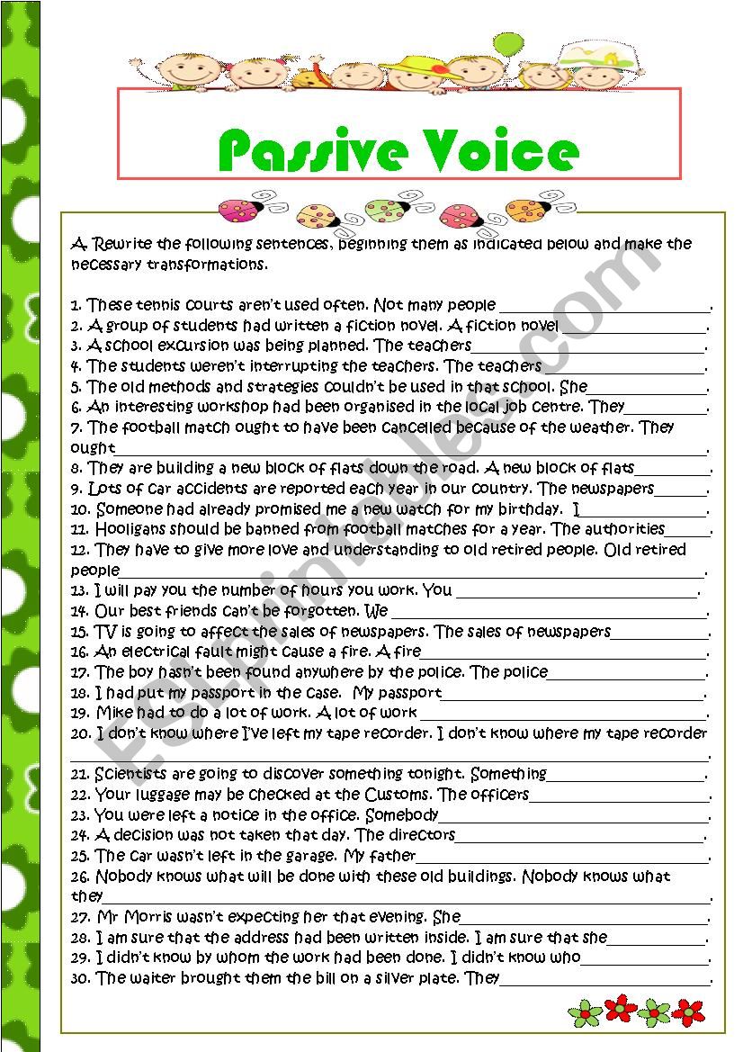 Passive Voice - ESL worksheet by sarasantos