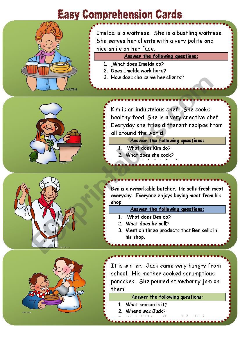 easy comprehensions worksheet