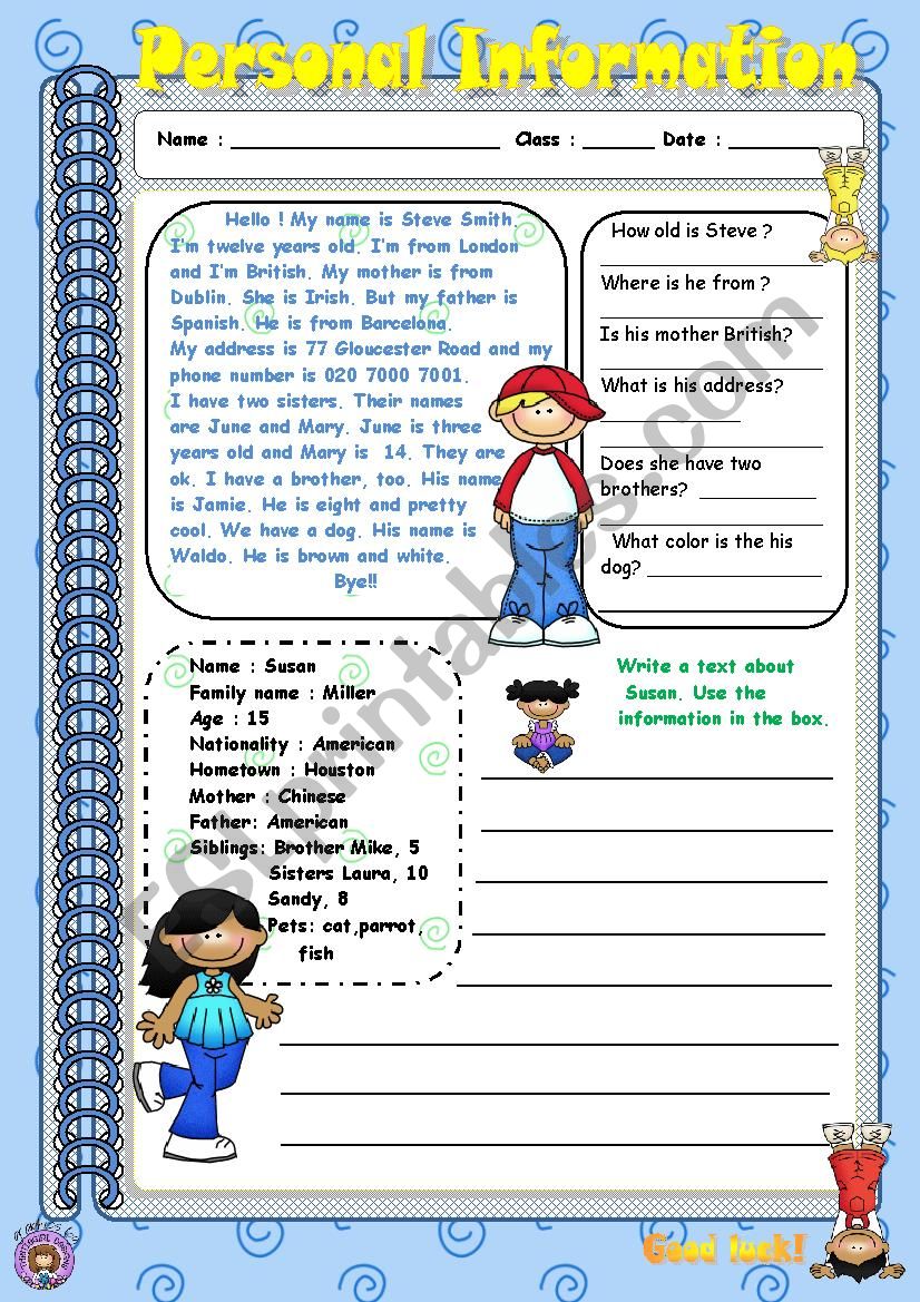 Personal information worksheet